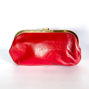 Vintage 70s Lipstick Red Leather Clutch Bag, Clutch Purse, Evening or Occasion bag, Gilt and Leather Clasp by Jane Shilton Made in England-Vintage Handbag, Clutch Bag-Brand Spanking Vintage