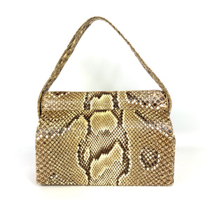 Vintage 40s/50s Boxy Python Skin Top Handle Handbag With Silver Postman's Lock-Vintage Handbag, Exotic Skins-Brand Spanking Vintage