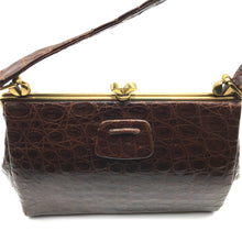 Load image into Gallery viewer, Vintage 50s Milk Chocolate Crocodile Skin Classic Ladylike Bag/ Top Handle Bag w/ Exquisite Clasp, Crocodile Pull Tab And Longer Handle-Vintage Handbag, Exotic Skins-Brand Spanking Vintage