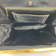 Load image into Gallery viewer, Vintage 50s Black Wool Handbag with Gilt Top Bar From Crown Lewis Made In The USA-Vintage Handbag, Kelly Bag-Brand Spanking Vintage