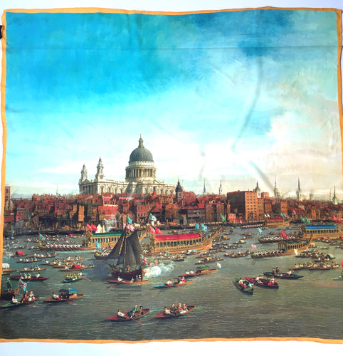 Stunning Large Silk Scarf National Maritime Museum Canaletto Thames w/St Paul's Cathedral 1747/48-Scarves-Brand Spanking Vintage