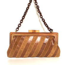Load image into Gallery viewer, Vintage 70s/80s Clutch w/ Lucite Chain Link Shoulder Strap and Frame w/ Chunky Lucite Clasp in Caramel Suede And Leather Made in Italy-Vintage Handbag, Clutch Bag-Brand Spanking Vintage