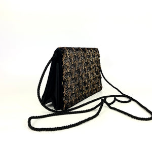 Vintage Black Velvet and Gold Zardozi Wirework Evening/Occasion Bag w Long Silk Cord-Vintage Handbag, Evening Bag-Brand Spanking Vintage