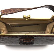 Load image into Gallery viewer, Vintage 50s Milk Chocolate Crocodile Skin Classic Ladylike Bag/ Top Handle Bag w/ Exquisite Clasp, Crocodile Pull Tab And Longer Handle-Vintage Handbag, Exotic Skins-Brand Spanking Vintage