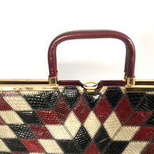Load image into Gallery viewer, Vintage 70s/80s Ackery Snakeskin And Leather 'Starburst' Design Handbag/Work Bag Burgundy,Black,Grey-Vintage Handbag, Exotic Skins-Brand Spanking Vintage