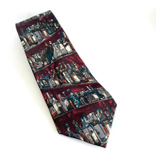Load image into Gallery viewer, Vintage 80s Silk Tie by Newbury in Novelty Wines and Spirits Bottles Design in Burgundy, Grey, Black and Cream Made in Italy-Accessories, For Him-Brand Spanking Vintage
