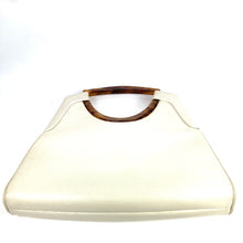 Load image into Gallery viewer, Vintage 60s/70s Handbag In Ivory Leather w/Unusual Shaped Lucite Faux Tortoiseshell Handles Made in France-Vintage Handbag, Large Handbag-Brand Spanking Vintage