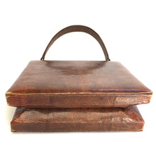 Load image into Gallery viewer, Vintage 50s Beautiful Golden Tan Monitor Lizard Skin Handbag, Top Handle Bag with Rare Side Opening Gilt Clasp-Vintage Handbag, Exotic Skins-Brand Spanking Vintage