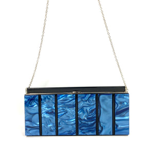 Vintage 90s Large Stunning Blue/Black Lapiz Lazuli Style Clutch/Chain Bag-Vintage Handbag, Clutch Bag-Brand Spanking Vintage