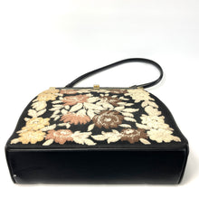 Load image into Gallery viewer, Vintage Large 50s Spotlite USA Top Handle Bag in Chenille Floral Tapestry/Black Faux Leather-Vintage Handbag, Large Handbag-Brand Spanking Vintage
