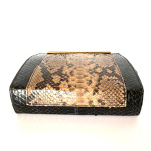 Load image into Gallery viewer, Vintage Small Python Snakeskin Clutch Bag with Fold In Chain Handle in Black/Brown/Caramel Made in England-Vintage Handbag, Exotic Skins-Brand Spanking Vintage
