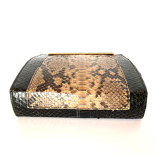 Load image into Gallery viewer, Vintage Small Python Snakeskin Clutch Bag with Fold In Chain Handle in Black/Brown/Caramel Made in England-Vintage Handbag, Exotic Skins-Brand Spanking Vintage