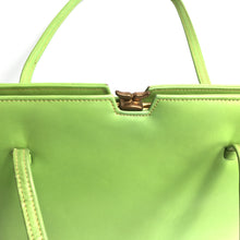 Load image into Gallery viewer, Vintage 50s 60s Lime Green Leather Twin Handled Classic Top Handle Bag with Suede Lining-Vintage Handbag, Kelly Bag-Brand Spanking Vintage