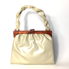 Load image into Gallery viewer, Vintage 60s Freedex Faux Leather Dolly Bag in Pearlescent Ivory with Lucite Frame and Plaited Handle-Vintage Handbag, Dolly Bag-Brand Spanking Vintage