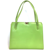 Load image into Gallery viewer, Vintage 50s 60s Lime Green Leather Twin Handled Classic Top Handle Bag with Suede Lining-Vintage Handbag, Kelly Bag-Brand Spanking Vintage