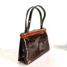Load image into Gallery viewer, Vintage 50s/60s Brown Patent Leather Handbag W/ Faux Tortoiseshell Lucite Feature By Widegate-Vintage Handbag, Top Handle Bag-Brand Spanking Vintage