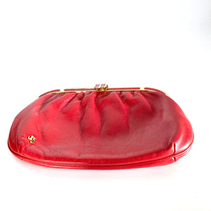 Vintage 70s Lipstick Red Leather Clutch Bag, Clutch Purse, Evening or Occasion bag, Gilt and Leather Clasp by Jane Shilton Made in England-Vintage Handbag, Clutch Bag-Brand Spanking Vintage