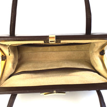 Load image into Gallery viewer, Vintage 50s 60s Small And Dainty Brown Leather Ackery Bag with Intricate Gilt Clasp Made in England-Vintage Handbag, Kelly Bag-Brand Spanking Vintage