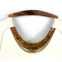 Load image into Gallery viewer, Vintage 60s/70s Handbag In Ivory Leather w/Unusual Shaped Lucite Faux Tortoiseshell Handles Made in France-Vintage Handbag, Large Handbag-Brand Spanking Vintage