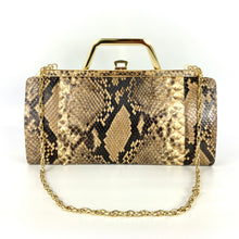 Load image into Gallery viewer, Vintage Large Python Skin Clutch Bag with Folding Gilt Handle And Gilt Shoulder Chain Made in England-Vintage Handbag, Exotic Skins-Brand Spanking Vintage