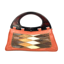Load image into Gallery viewer, Vintage 70s Harlequin Snakeskin Burnt Orange/Rust Leather Handbag with Lucite Faux Tortoiseshell Handles by Harmony Made in England-Vintage Handbag, Exotic Skins-Brand Spanking Vintage