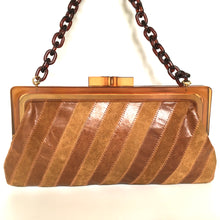 Load image into Gallery viewer, Vintage 70s/80s Clutch w/ Lucite Chain Link Shoulder Strap and Frame w/ Chunky Lucite Clasp in Caramel Suede And Leather Made in Italy-Vintage Handbag, Clutch Bag-Brand Spanking Vintage
