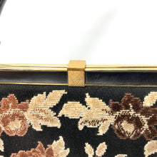 Load image into Gallery viewer, Vintage Large 50s Spotlite USA Top Handle Bag in Chenille Floral Tapestry/Black Faux Leather-Vintage Handbag, Large Handbag-Brand Spanking Vintage