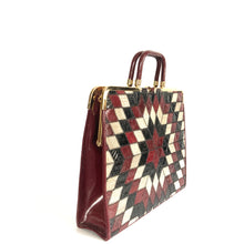 Load image into Gallery viewer, Vintage 70s/80s Ackery Snakeskin And Leather 'Starburst' Design Handbag/Work Bag Burgundy,Black,Grey-Vintage Handbag, Exotic Skins-Brand Spanking Vintage