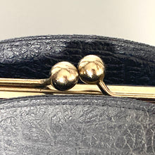 Load image into Gallery viewer, Vintage 40s/50s Large Dark Navy Textured Faux Leather Bag with Fitted Coin Purse-Vintage Handbag, Top Handle Bag-Brand Spanking Vintage