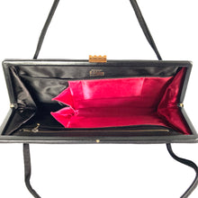 Load image into Gallery viewer, Vintage 50s/60s Wide Slim Black Grosgrain Waldybag with Fuchsia Silk Lining/ Silk Coin Purse Made in England-Vintage Handbag, Top Handle bag-Brand Spanking Vintage