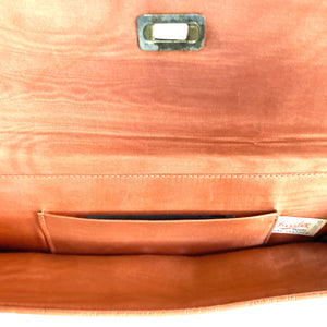 Vintage 50s Burnt Orange Leather Faux Pigskin Clutch Bag By Freedex-Vintage Handbag, Clutch Bag-Brand Spanking Vintage