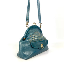 Load image into Gallery viewer, Vintage 60s70s Leather Dolly Bag In Pearlescent Turquoise Teal Green With Long Cross Body Strap-Vintage Handbag, Dolly Bag-Brand Spanking Vintage