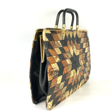 Load image into Gallery viewer, Vintage 70s Snakeskin And Leather &#39;Starburst&#39; Design Handbag/Work Bag Case Top Handles-Vintage Handbag, Exotic Skins-Brand Spanking Vintage
