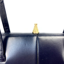 Load image into Gallery viewer, Vintage 50s/60s Classic Twin Handle Handbag with Exquisite Gilt Clasp in Navy Leather By Garfields of London-Vintage Handbag, Kelly Bag-Brand Spanking Vintage