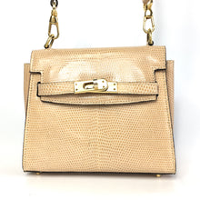 Load image into Gallery viewer, Vintage 90s Mini Mappin & Webb Lizard Skin Birkin Style Cross Body Handbag Shoulder Bag in Nude-Vintage Handbag, Exotic Skins-Brand Spanking Vintage