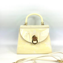 Load image into Gallery viewer, Vintage 80s Cream Faux Leather and Lucite Jackie O Style Handbag w/ Shoulder Strap-Vintage Handbag, Kelly Bag-Brand Spanking Vintage