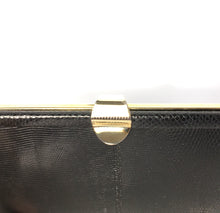 Load image into Gallery viewer, Vintage Dainty Black Lizard Skin Clutch Bag Fold Out Gilt Chain Made In England-Vintage Handbag, Exotic Skins-Brand Spanking Vintage