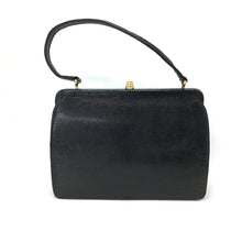 Load image into Gallery viewer, Vintage 50s 60s Black Lizard Skin Unused Top Handle Bag w/ Beehive Clasp And Matching Lizard Wallet By Mappin & Webb-Vintage Handbag, Exotic Skins-Brand Spanking Vintage