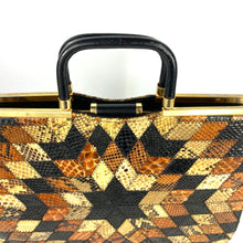 Load image into Gallery viewer, Vintage 70s Snakeskin And Leather 'Starburst' Design Handbag/Work Bag Case Top Handles-Vintage Handbag, Exotic Skins-Brand Spanking Vintage