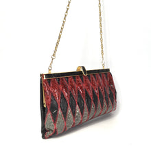 Load image into Gallery viewer, Vintage Harlequin Snakeskin Clutch Chain Bag by Jane Shilton in Red, Grey, Black Made in England-Vintage Handbag, Exotic Skins-Brand Spanking Vintage