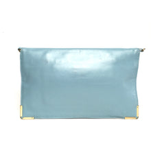 Load image into Gallery viewer, Vintage 70s Powder Blue Leather Clutch Bag with Gilt Clasp and Accents by Jane Shilton-Vintage Handbag, Clutch Bag-Brand Spanking Vintage
