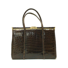 Load image into Gallery viewer, Vintage 50s Glossy Dark Chocolate Brown Mirror Finish Crocodile Skin Classic Ladylike Bag-Vintage Handbag, Exotic Skins-Brand Spanking Vintage
