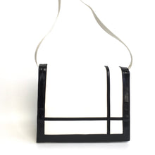 Load image into Gallery viewer, Vintage Swinging 60s/70s Black and White Patent Leather Handbag w/Long Shoulder Strap by Holmes Norwich Made in England-Vintage Handbag, Clutch Bag-Brand Spanking Vintage