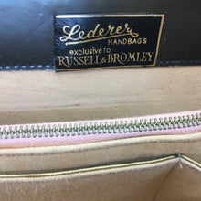 Load image into Gallery viewer, Vintage 50s/60s In Pearlised Grey Leather/Black Patent Leather Bag By Lederer For Russell & Bromley-Vintage Handbag, Kelly Bag-Brand Spanking Vintage