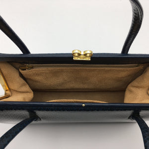 Vintage 60s Faux Snakeskin patent Leather Bag In Dark Teal Blue/French Navy-Vintage Handbag, Kelly Bag-Brand Spanking Vintage