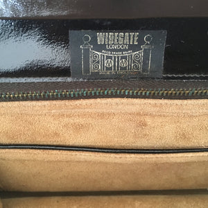 Vintage 70s Widegate Leather Bag, Purse, Black/Brown Patent, Unused, Lucite Top Handle in Faux Tortoiseshell, Very on Trend, Made in England-Vintage Handbag, Large Handbag-Brand Spanking Vintage