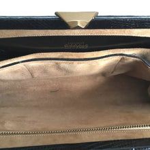 Load image into Gallery viewer, Exquisite Vintage 50s/60s Long Slim Top Handle Bag By Waldybag In Black Lizard Skin w/ Pale Suede Lining-Vintage Handbag, Exotic Skins-Brand Spanking Vintage