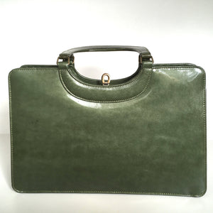 Fabulous Vintage 60s/70s Leather Bag in Green Patent Leather Classic Ladylike Handbag style, by Widegate, Made in England-Vintage Handbag, Kelly Bag-Brand Spanking Vintage