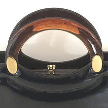 Load image into Gallery viewer, Vintage 70s Widegate Leather Bag, Purse, Black/Brown Patent, Unused, Lucite Top Handle in Faux Tortoiseshell, Very on Trend, Made in England-Vintage Handbag, Large Handbag-Brand Spanking Vintage
