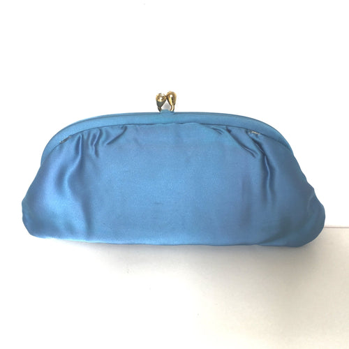 Vintage Turquoise/Blue Silk Satin Clutch Evening/Occasion Bag by Bagcraft Made in England-Vintage Handbag, Evening Bag-Brand Spanking Vintage